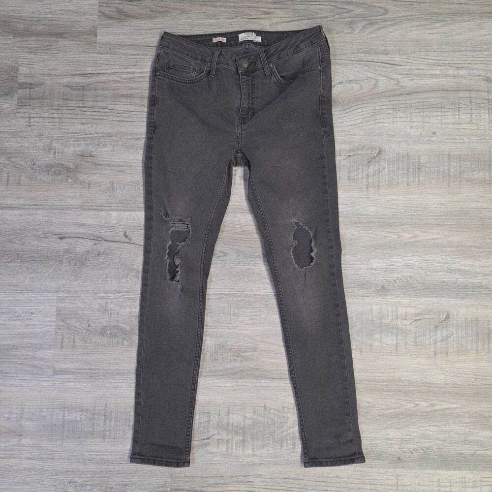 TOPMAN Spray On Skinny Jeans | 32S Washed Black Ripped Punk Rock MINT